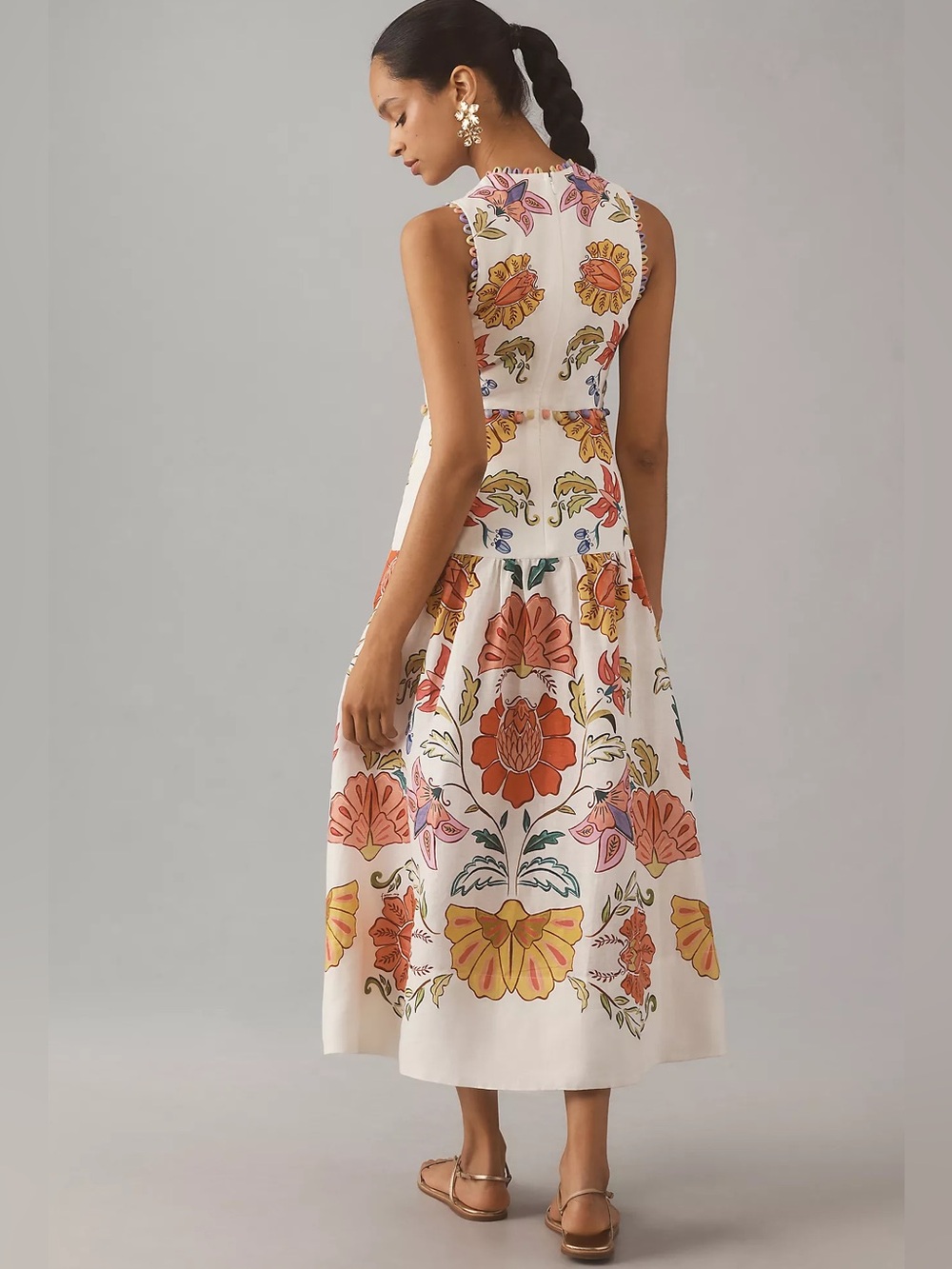 NWT Farm Rio Floral V-Neck Linen Maxi Dress Tulip Peony Butterfly European S - Picture 2 of 3